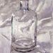 "Flasche vor weißem Tuch", 2023, Öl auf Karton, 30,4 x 24 cm