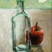 "Flasche mit rotem Apfel", 2020, Öl auf Leinwand, 24 x 18 cm